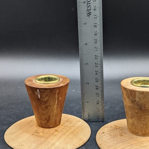 Pair 2 VTG Ellingson Myrtlewood wood Mid Century Modern MCM candlestick holders - Picture 9 of 13